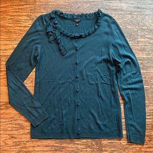 Talbots Teal ruffle cardigan small EUC